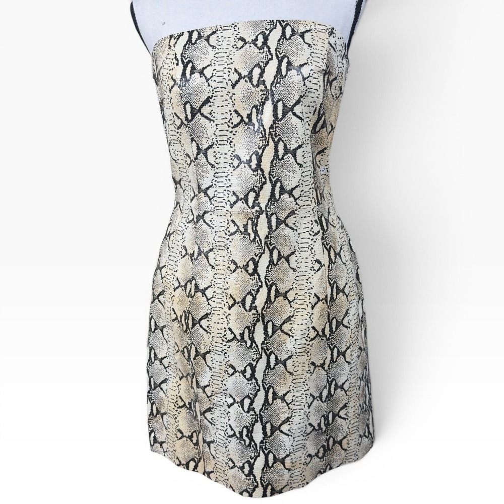 Hugo Buscati VTG Leather Strapless Snake Embossed Mini Dress Structured Size 8 - Picture 3 of 15